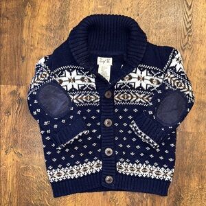 E of M Fair Isle Patterned Cozy Knit Navy Blue Cardigan Sweater | Boys 2T